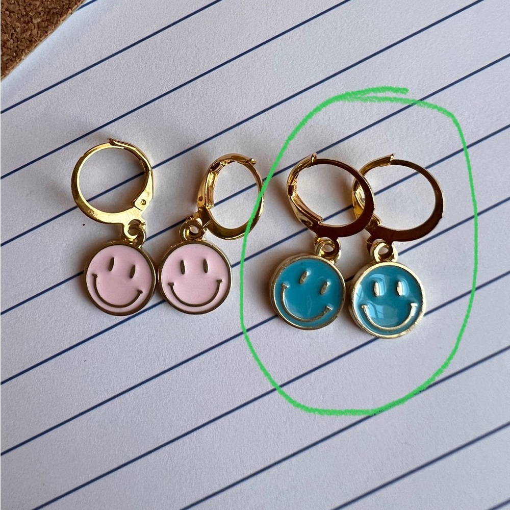Smiley Face Earrings - Blue